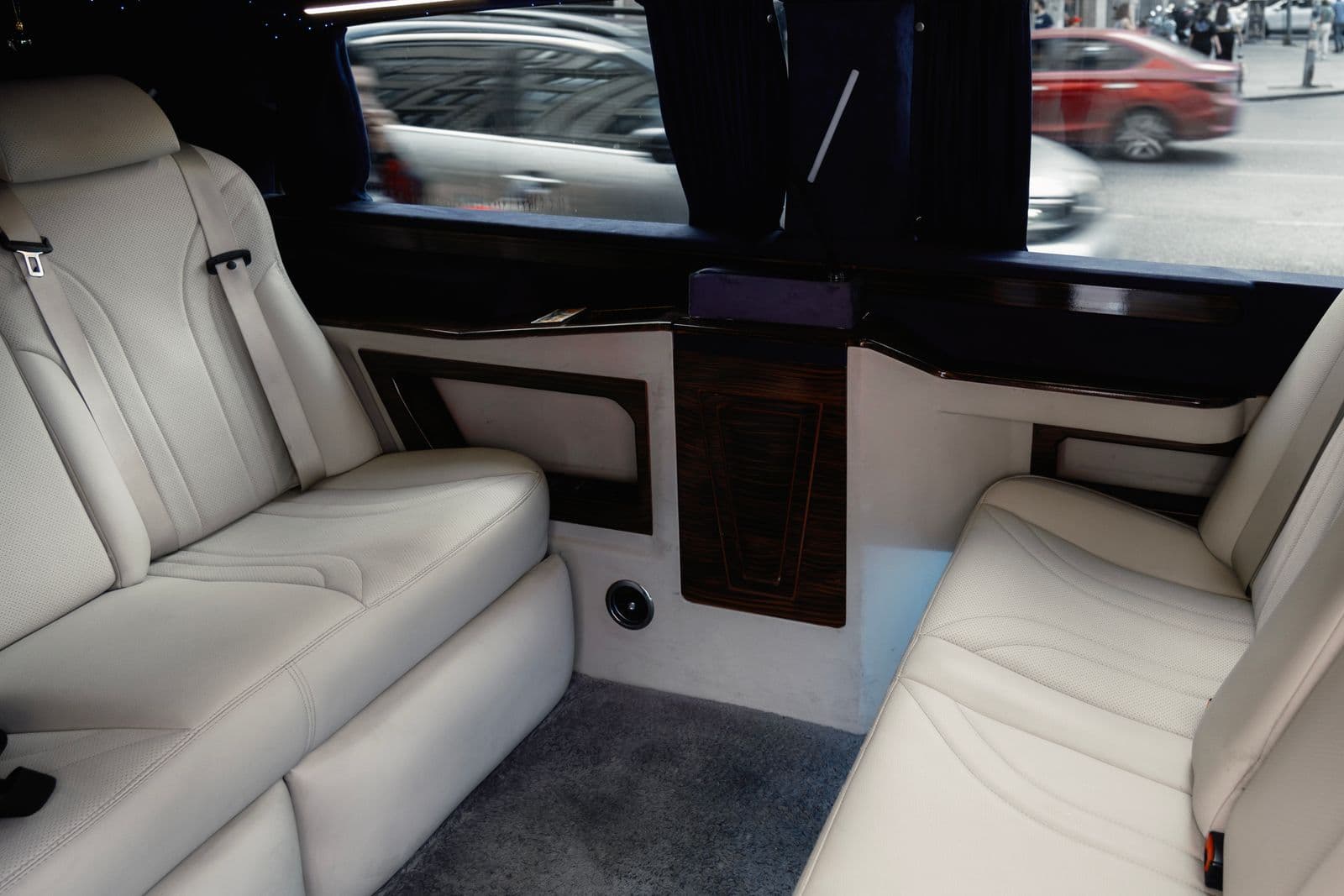 Plush cream leather interior of an EPH limousine